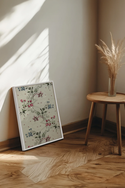RUBAN DE ROSES, Oeuvre sur toile étirée, encadré Blanc
