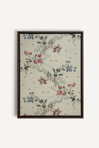 RUBAN DE ROSES, Oeuvre sur toile étirée, encadré Brun Noyer