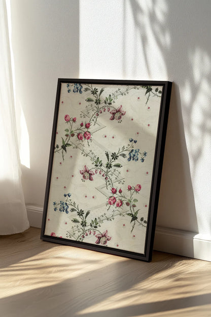 RUBAN DE ROSES, Oeuvre sur toile étirée, encadré Noir