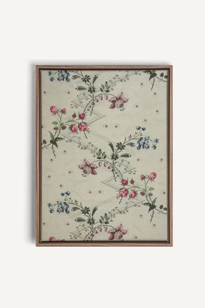 RUBAN DE ROSES, Oeuvre sur toile étirée, encadré Brun Chêne
