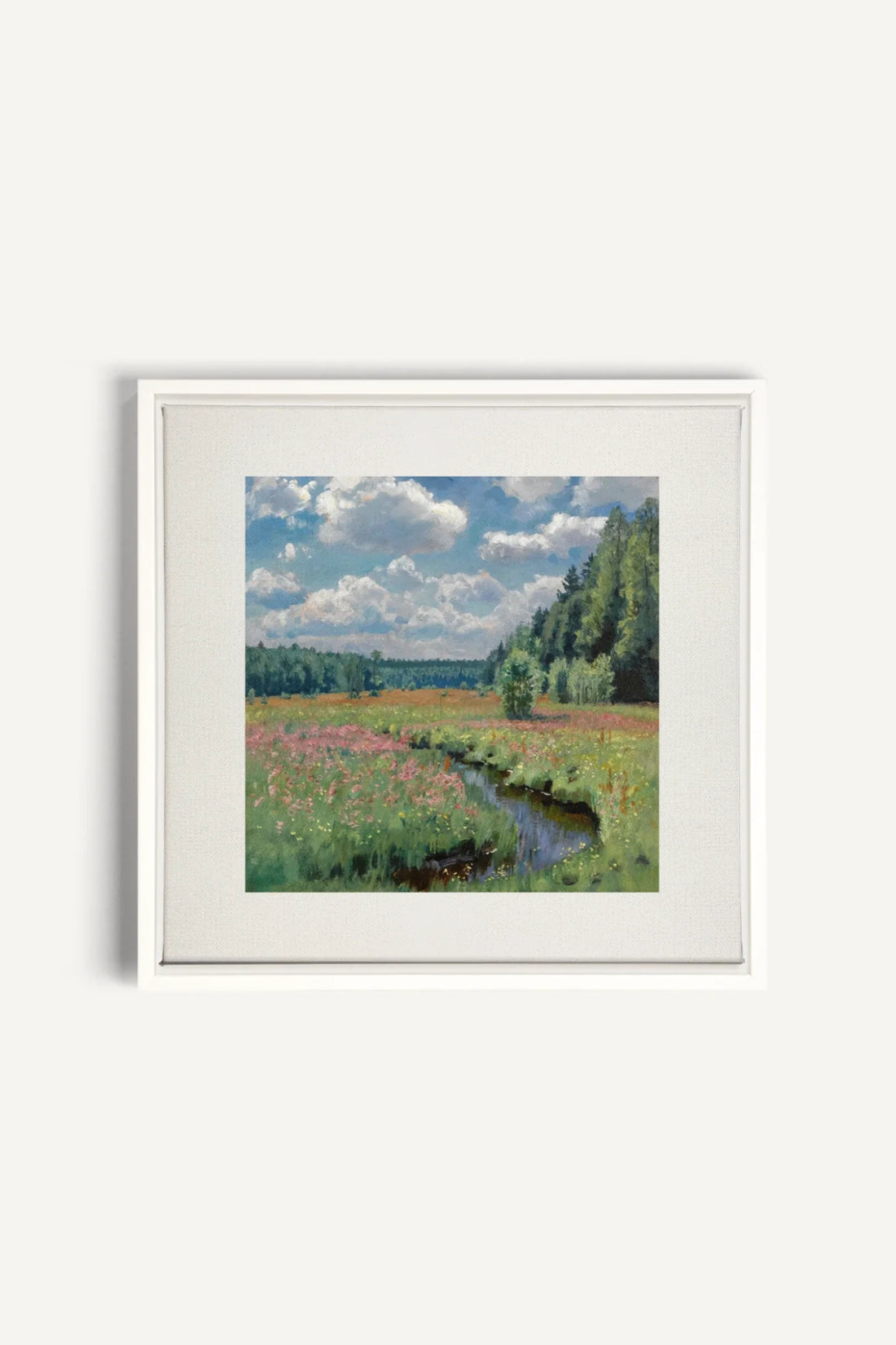 RUISSEAU FLEURI, Oeuvre sur toile étirée, encadré Blanc