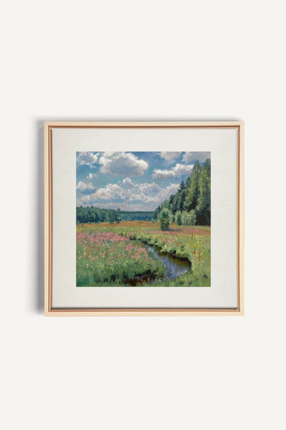 RUISSEAU FLEURI, Oeuvre sur toile étirée, encadré Naturel Clair