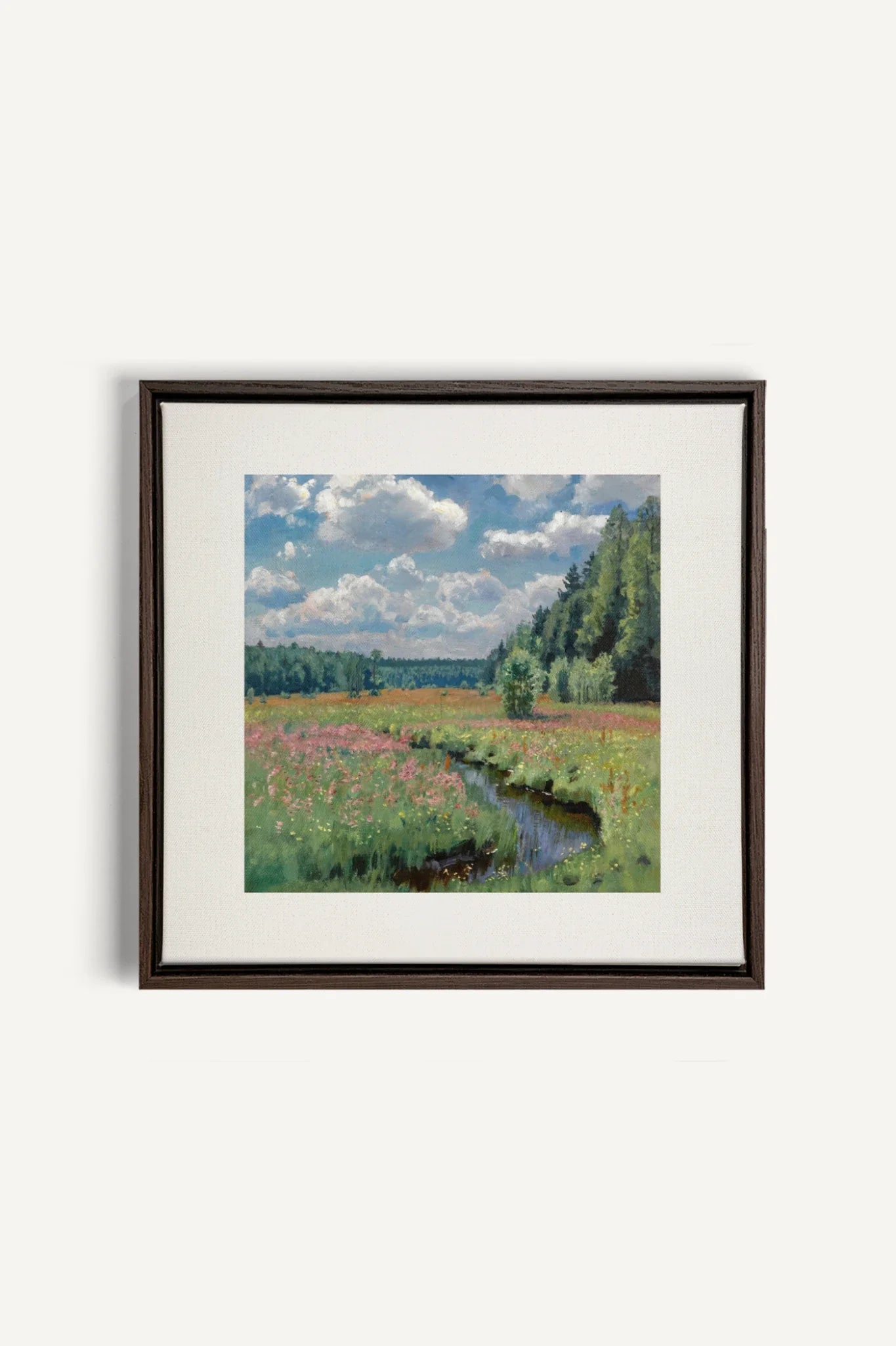 RUISSEAU FLEURI, Oeuvre sur toile étirée, encadré Brun Noyer