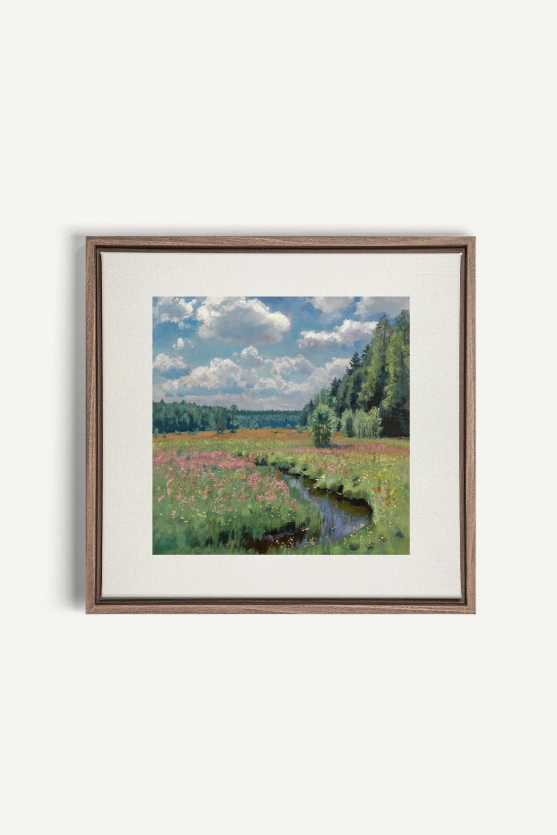 RUISSEAU FLEURI, Oeuvre sur toile étirée, encadré Brun Chêne