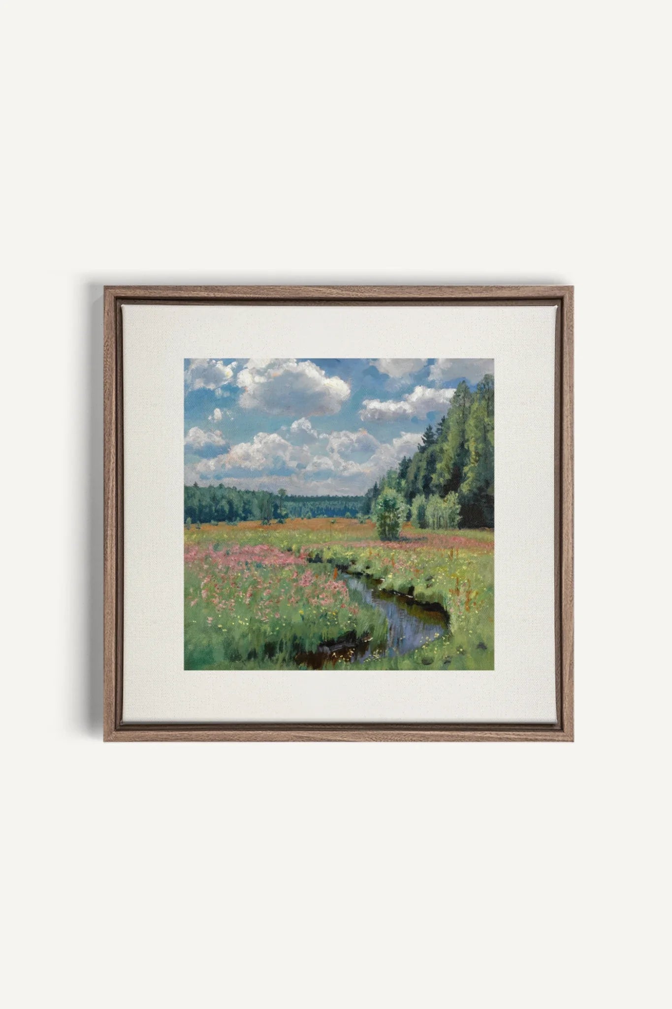 RUISSEAU FLEURI, Oeuvre sur toile étirée, encadré Brun Chêne