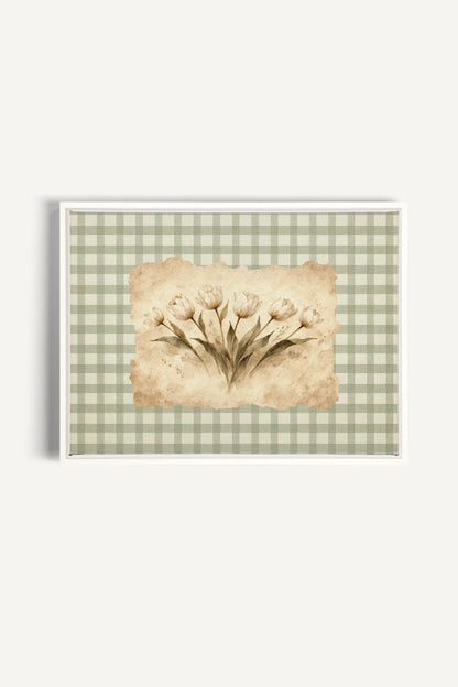 SAGE GINGHAM, Oeuvre sur toile étirée, encadré Blanc