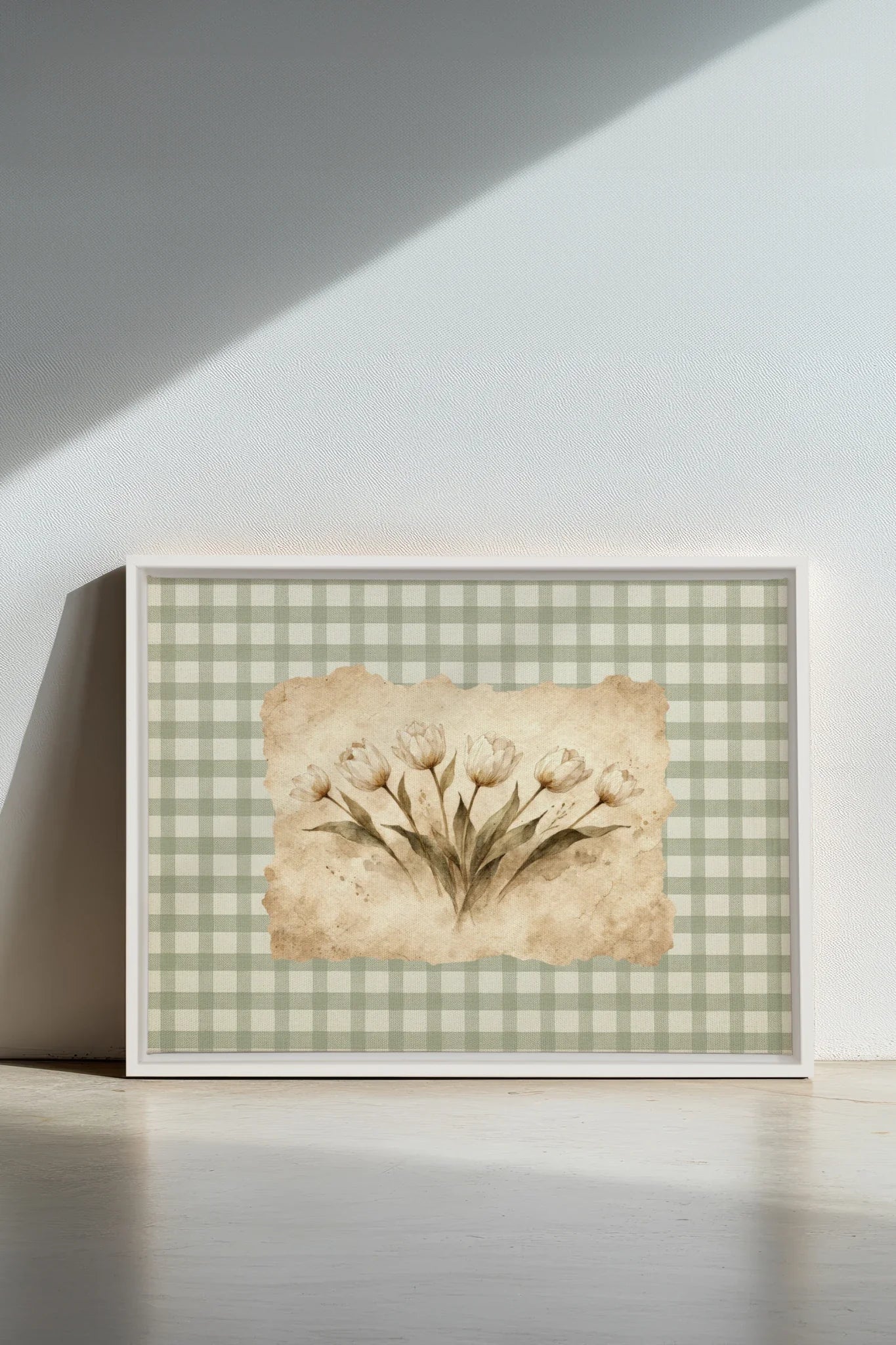 SAGE GINGHAM, Oeuvre sur toile étirée, encadré Blanc