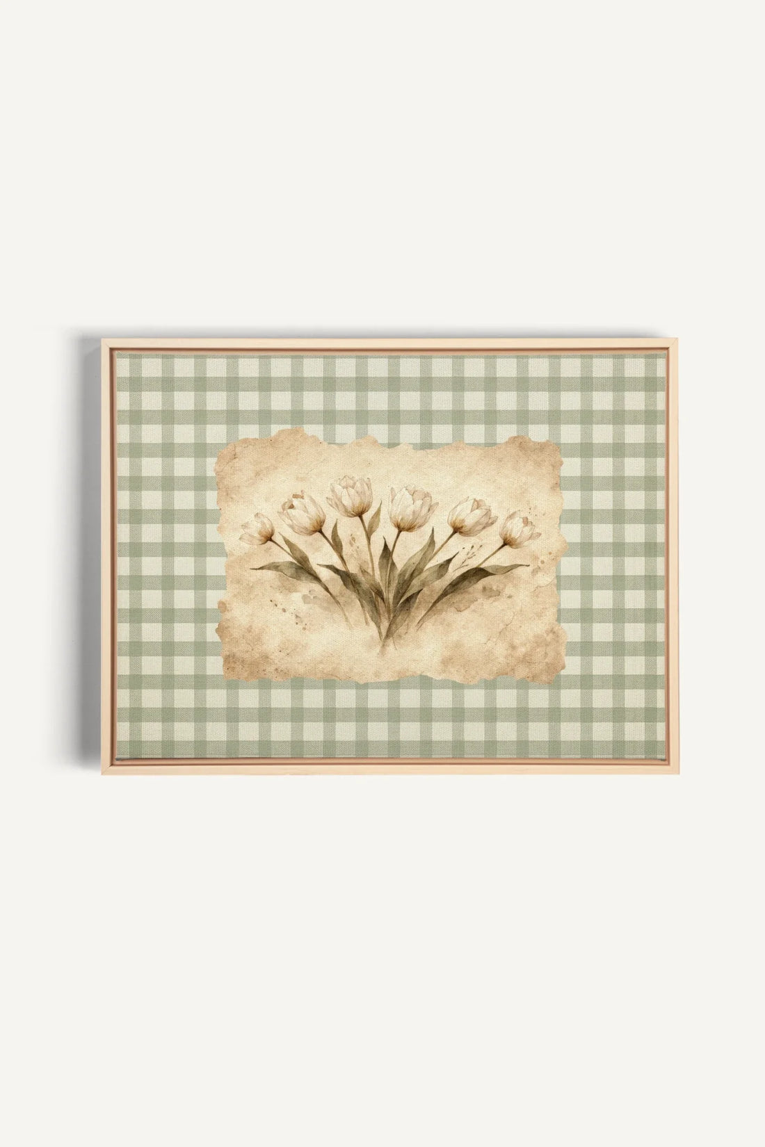 SAGE GINGHAM, Oeuvre sur toile étirée, encadré Naturel Clair