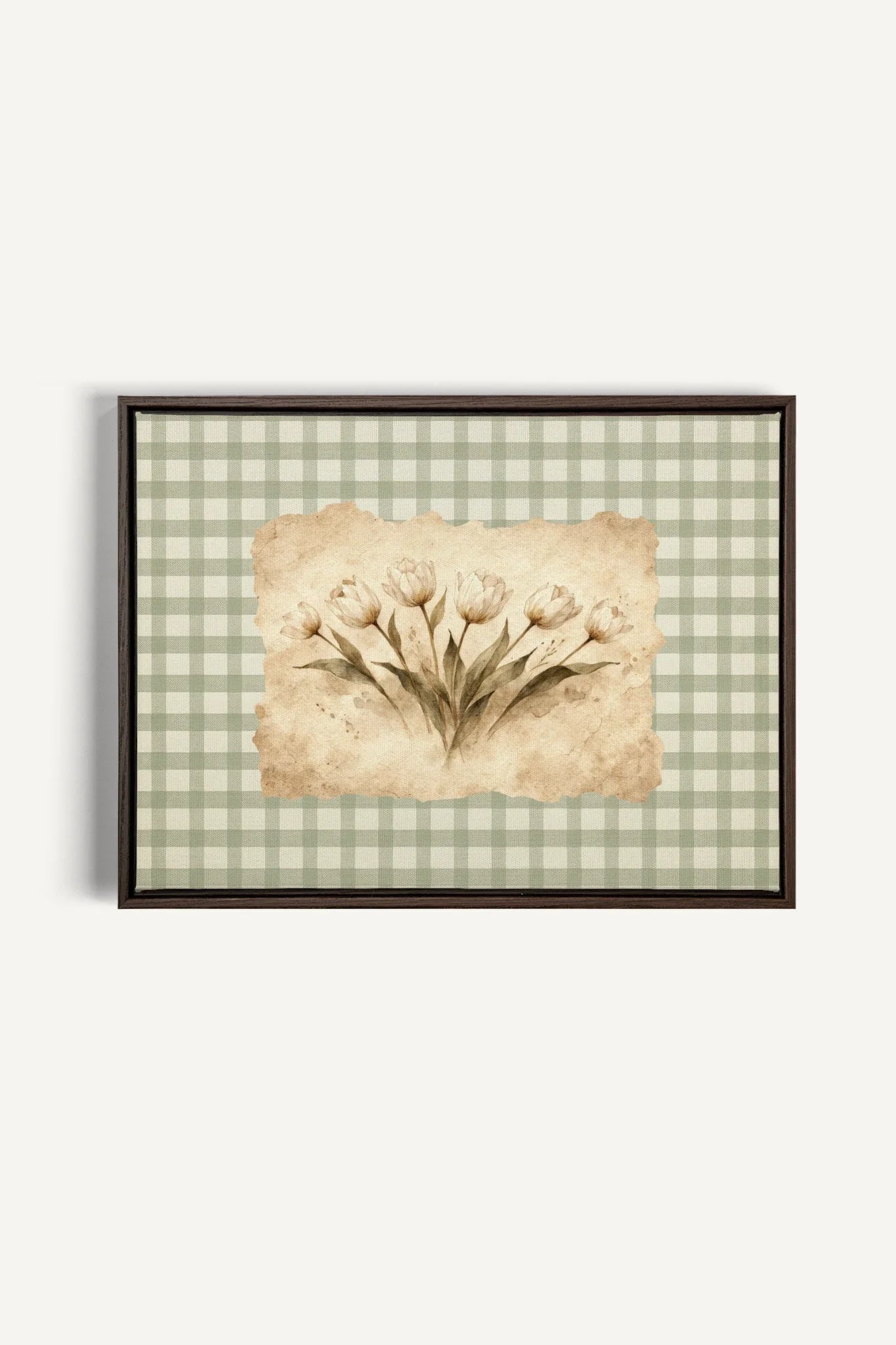 SAGE GINGHAM, Oeuvre sur toile étirée, encadré Brun Noyer