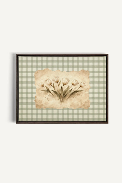 SAGE GINGHAM, Oeuvre sur toile étirée, encadré Brun Noyer