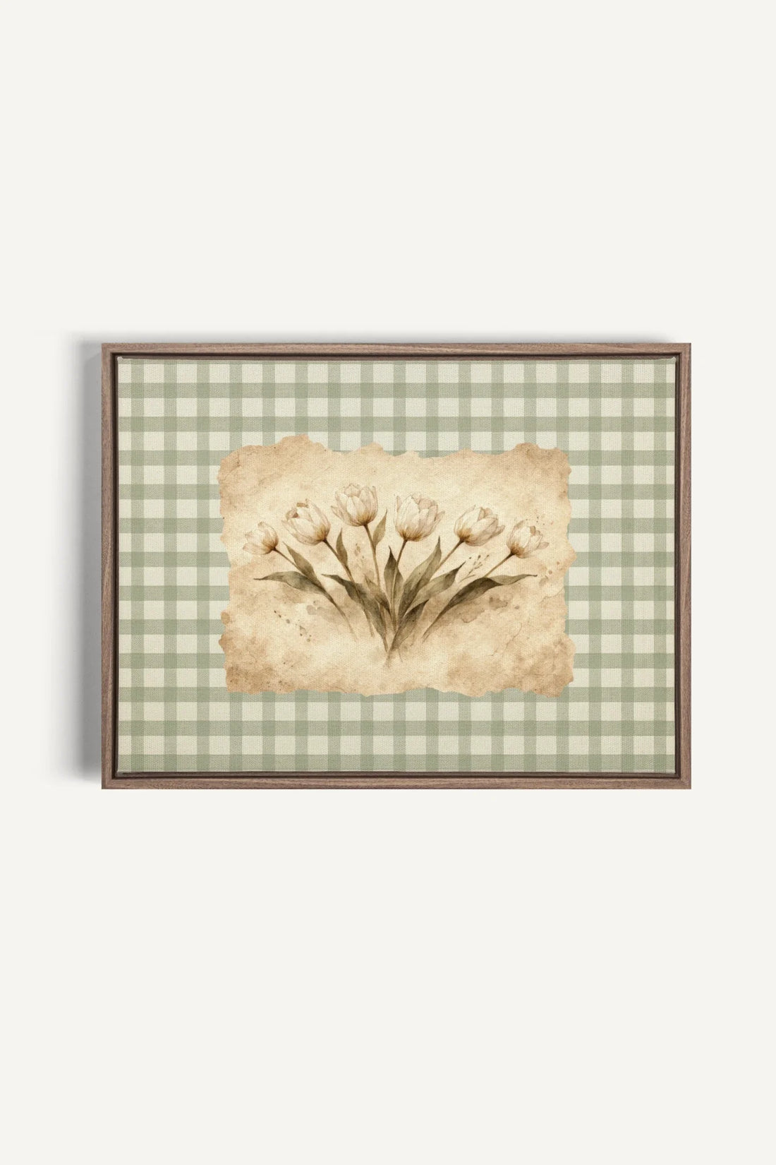 SAGE GINGHAM, Oeuvre sur toile étirée, encadré Brun Chêne