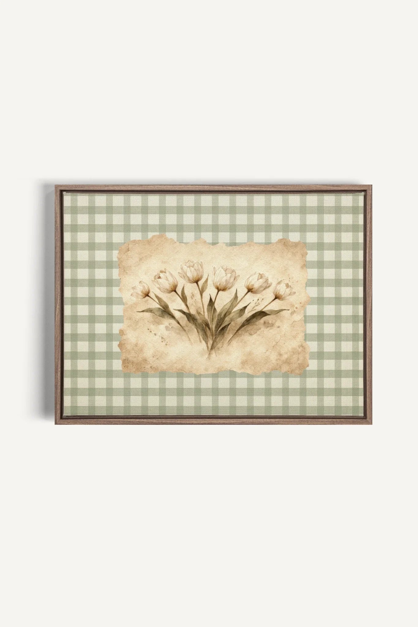 SAGE GINGHAM, Oeuvre sur toile étirée, encadré Brun Chêne