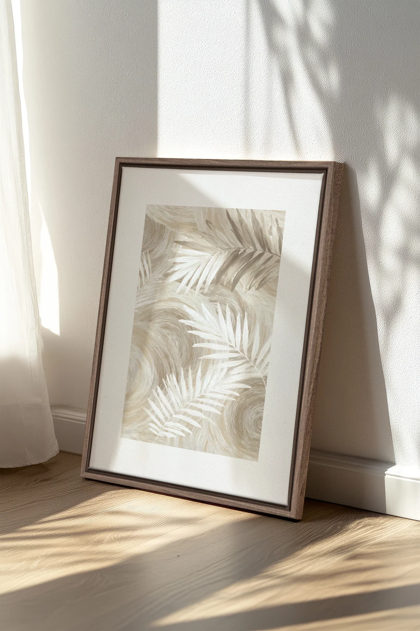 SAND PALM, Oeuvre sur toile étirée, encadré Brun Chêne
