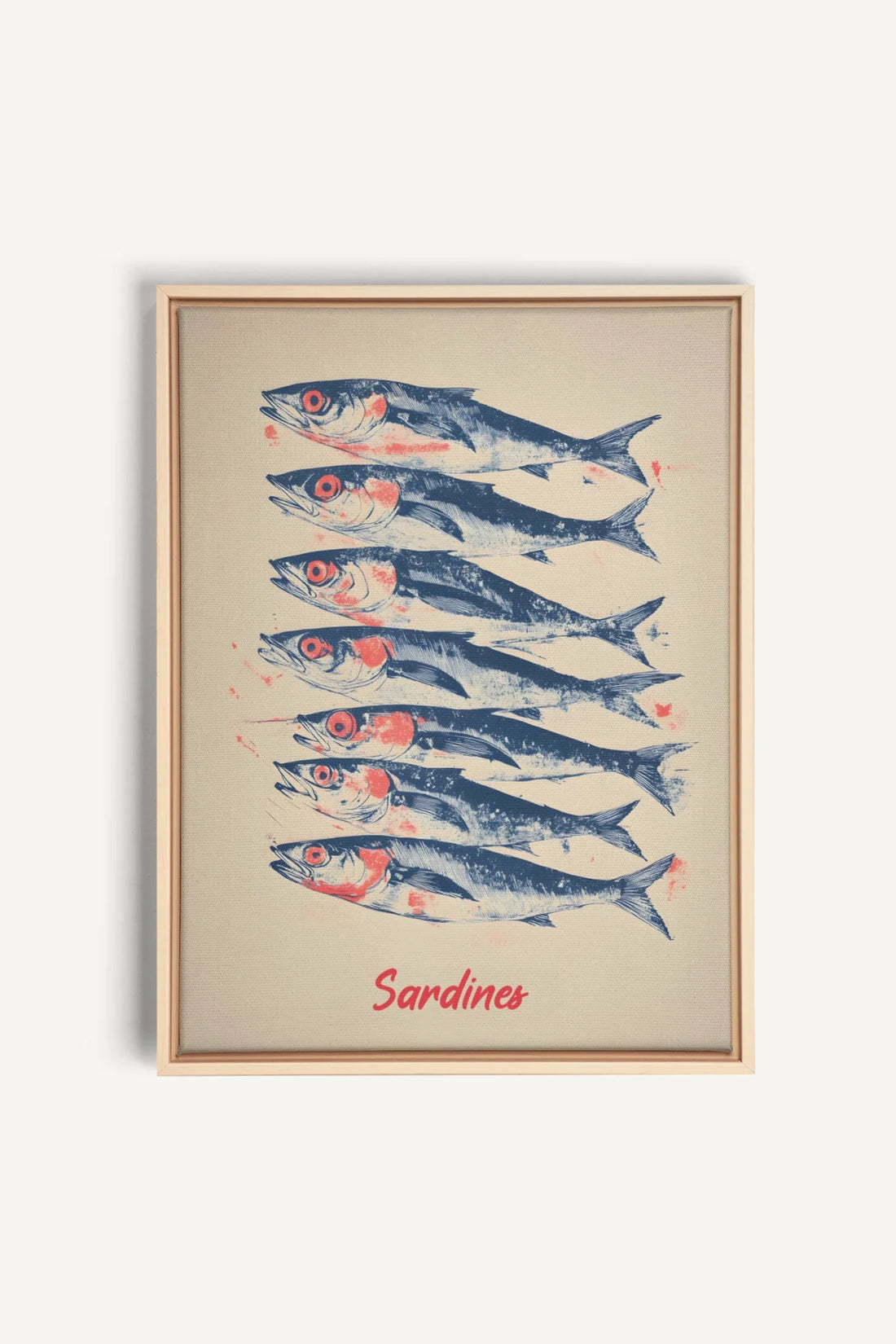 LES SARDINES, Oeuvre sur toile étirée, encadré Naturel Clair
