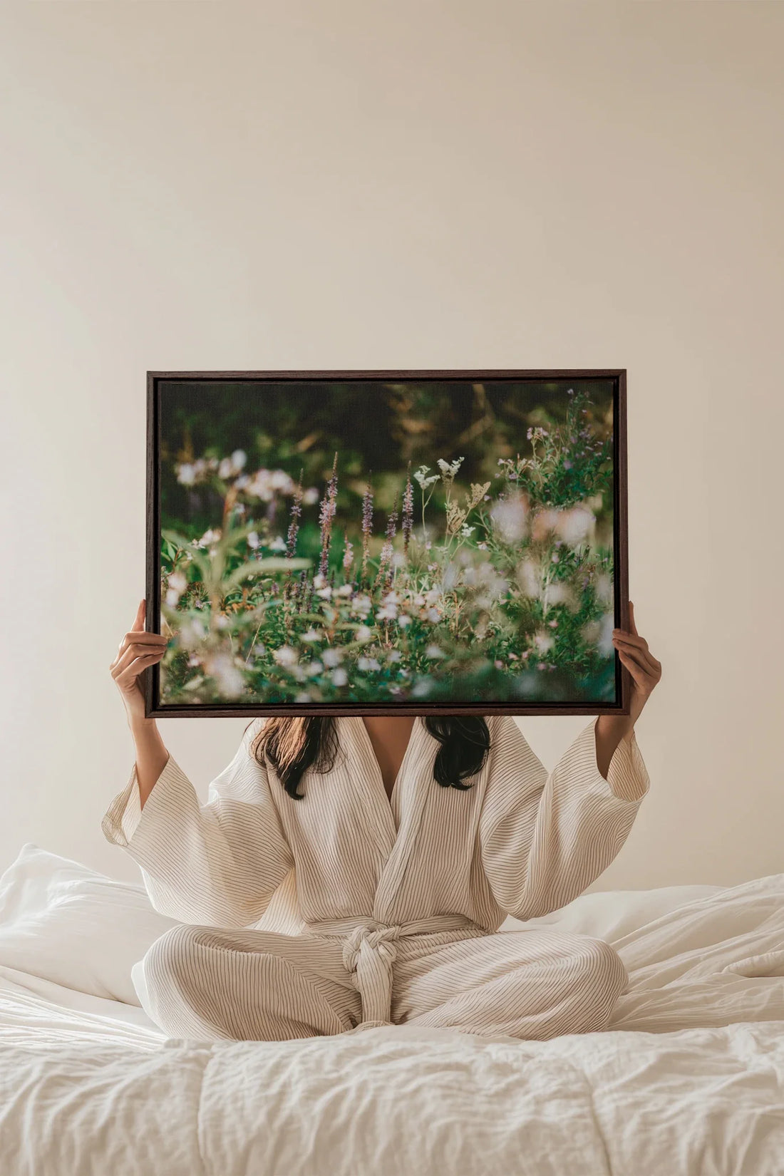 SAUGE &amp; LAVANDE, Oeuvre sur toile étirée, encadré Brun Noyer