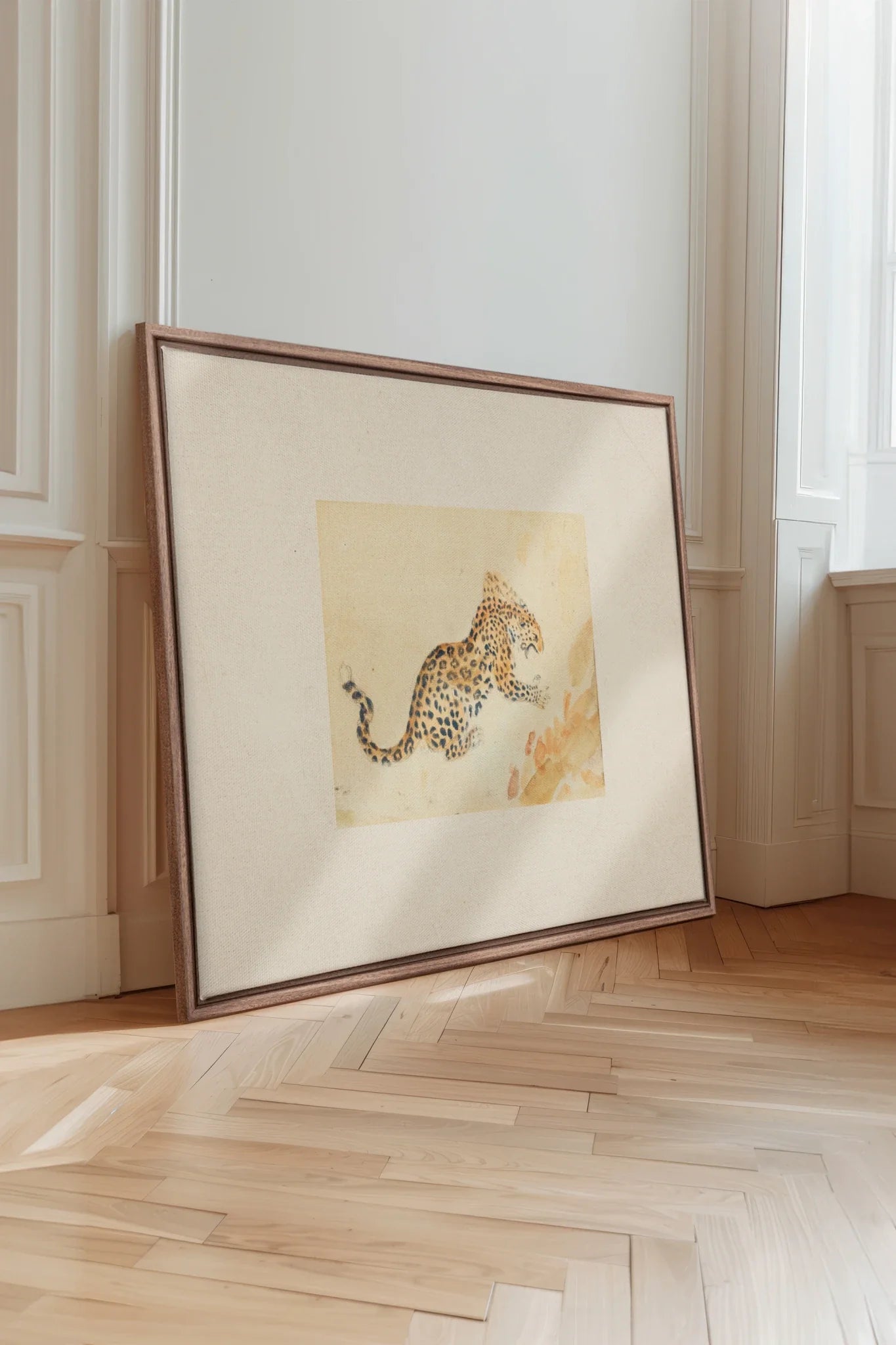 SAVANNA FLECKS, Oeuvre sur toile étirée, encadré Brun Chêne