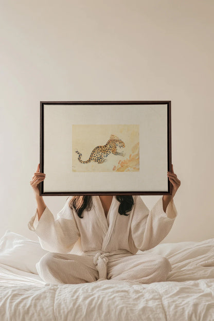 SAVANNA FLECKS, Oeuvre sur toile étirée, encadré Brun Noyer