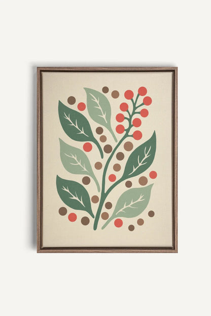 OLEKA CANVAS - SCARLET STEMS, Oeuvre sur toile étirée, encadré Brun Chêne