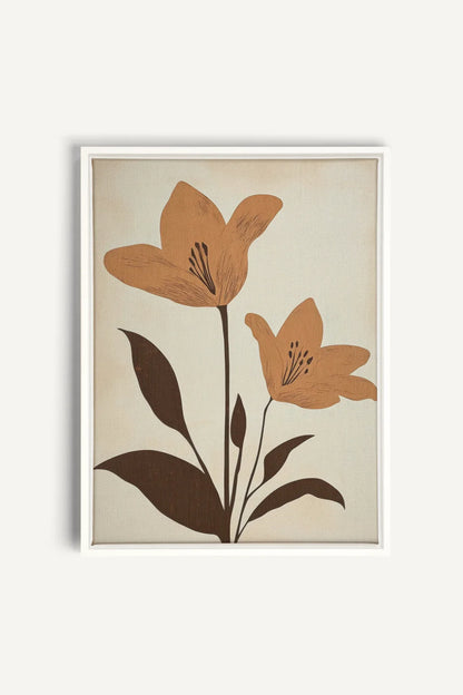 OLEKA CANVAS - SEPIA FLOWERS, Oeuvre sur toile étirée, encadré Blanc