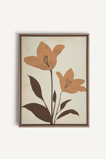 OLEKA CANVAS - SEPIA FLOWERS, Oeuvre sur toile étirée, encadré Brun Chêne