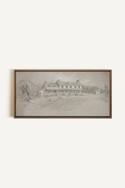 SHADOWED HOUSE, Artwork on stretched canvas, framed in Brown Oak