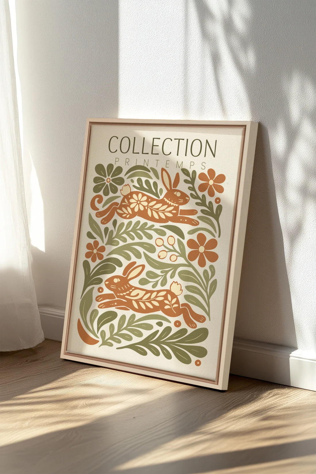 SPRING RABBITS, Oeuvre sur toile étirée, encadré Naturel Clair