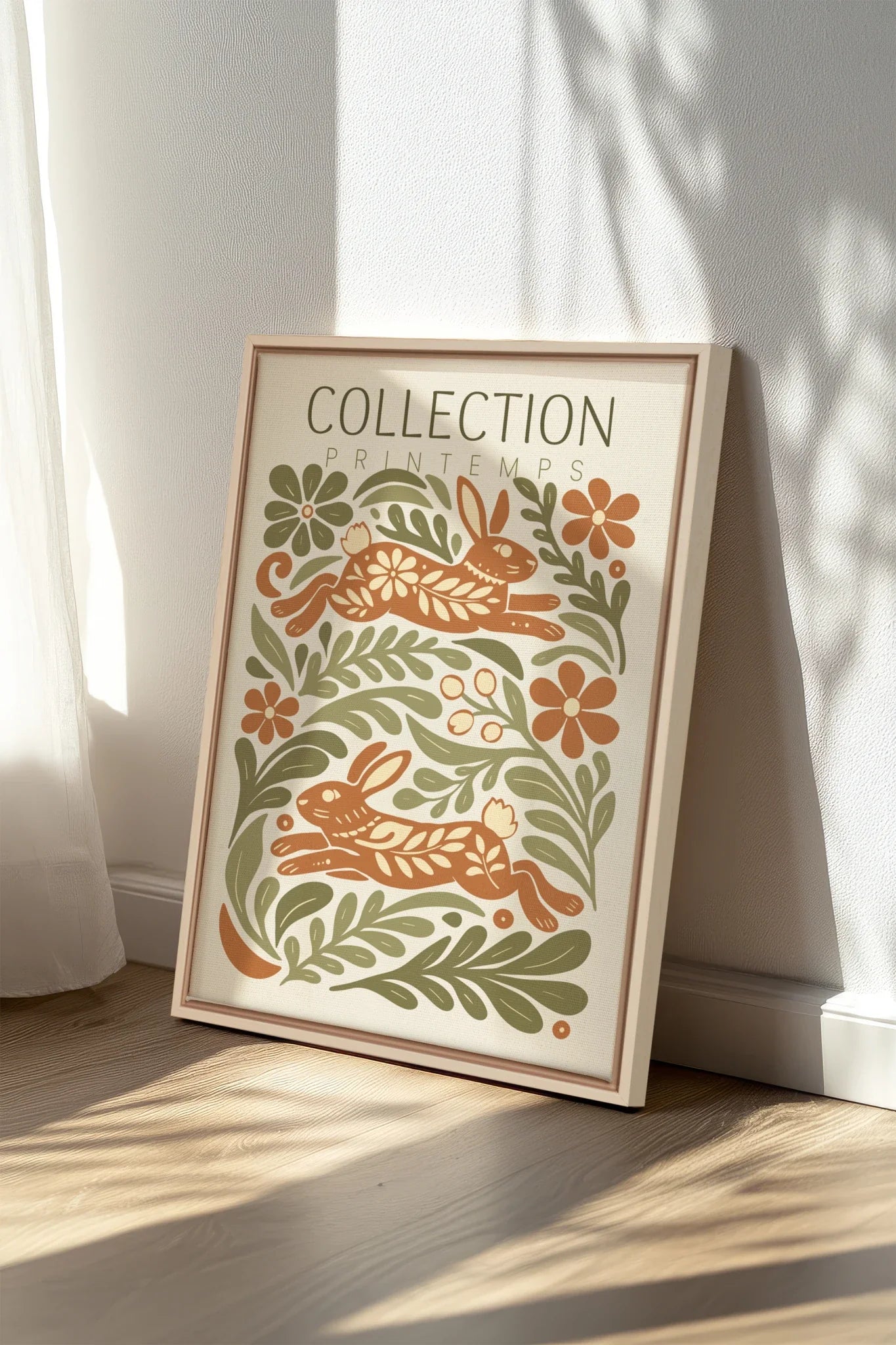 SPRING RABBITS, Oeuvre sur toile étirée, encadré Naturel Clair