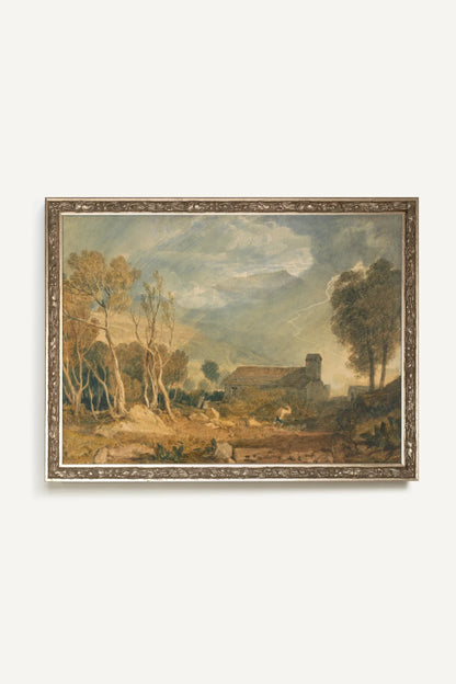 TEMPÊTE SUR LA VALLÉE, Oeuvre sur toile rigide, encadré Vintage Argent