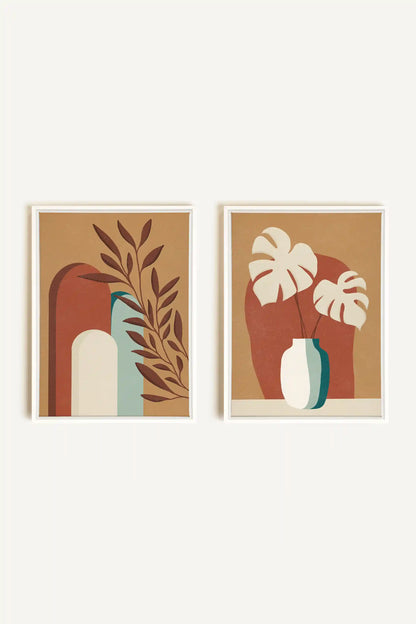 TERRACOTTA OASIS, 2 Works on stretched canvas, framed in white