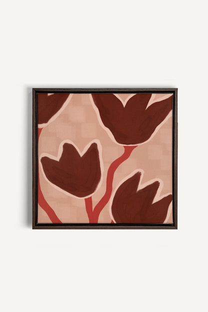 OLEKA CANVAS - TERRE EN FLEURS, Oeuvre sur toile étirée, encadré Brun Noyer