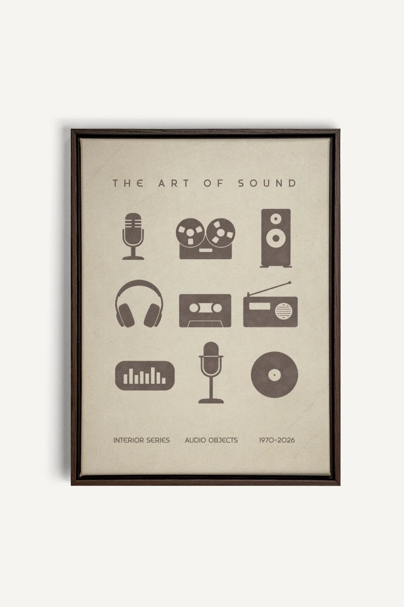 THE ART OF SOUND, Work on stretched canvas, framed Walnut Brown