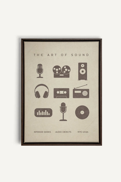 THE ART OF SOUND, Work on stretched canvas, framed Walnut Brown