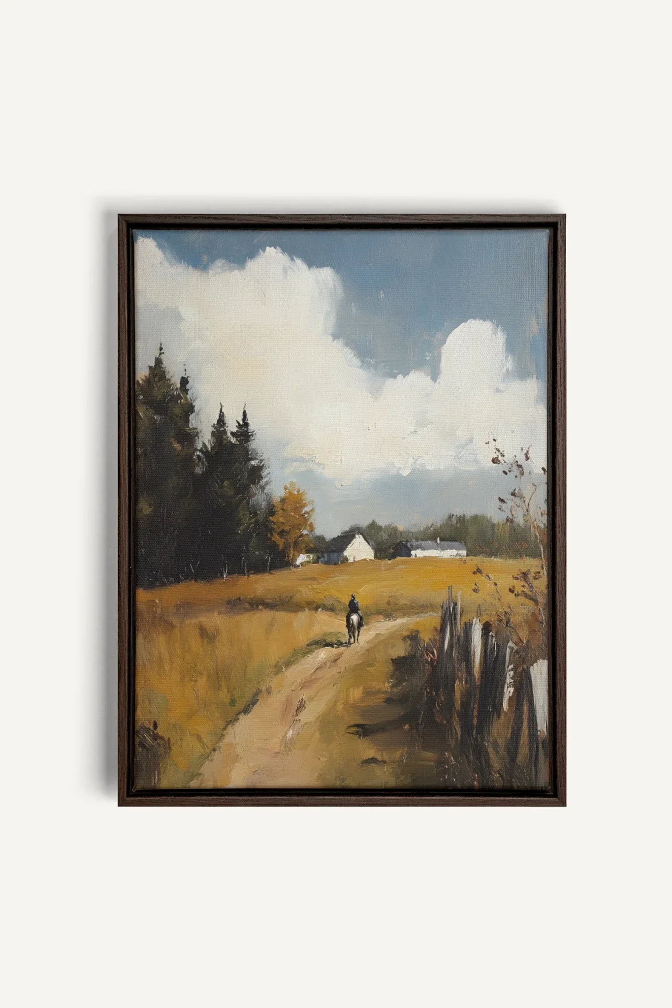 OLEKA CANVAS - THROUGH THE FIELDS, Oeuvre sur toile étirée, encadré Brun Noyer