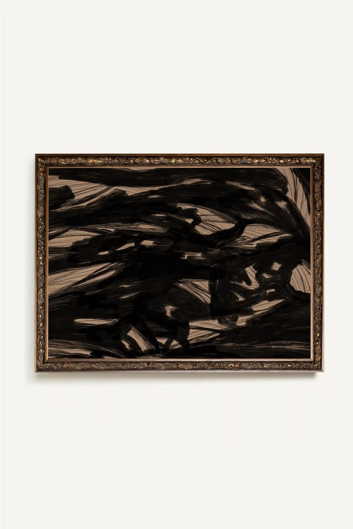 TRACÉ BRUT, Artwork on stretched canvas, framed Vintage Bronze