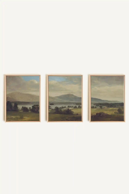 TRIO DES SAISONS DOUCES, 3 Oeuvres sur toile étirée, encadré Naturel Clair
