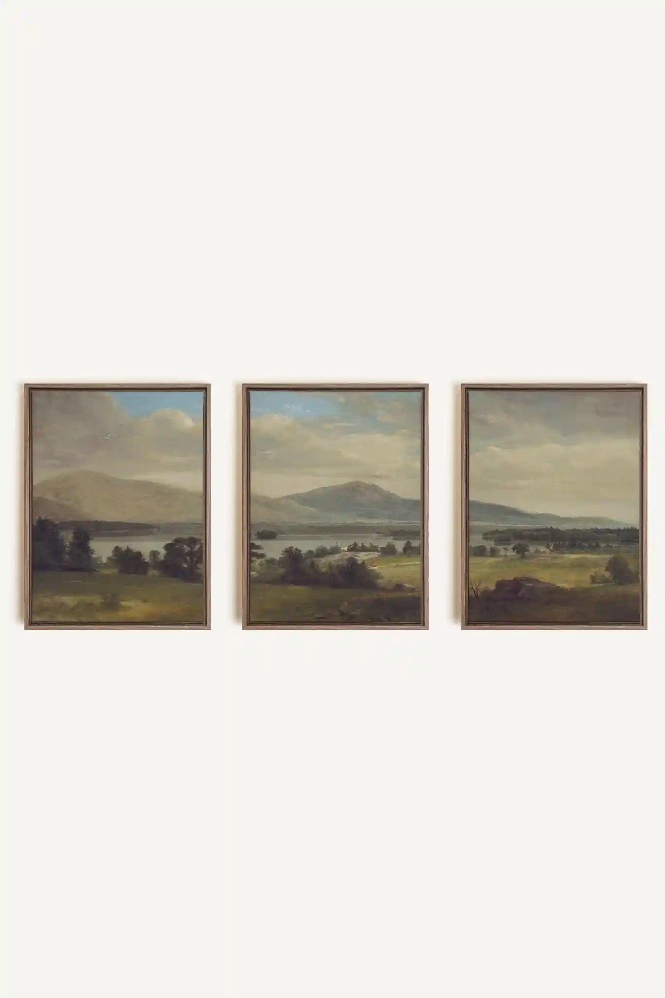 TRIO DES SAISONS DOUCES, 3 Oeuvres sur toile étirée, encadré Brun Chêne