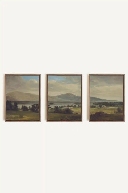 TRIO DES SAISONS DOUCES, 3 Oeuvres sur toile étirée, encadré Brun Chêne