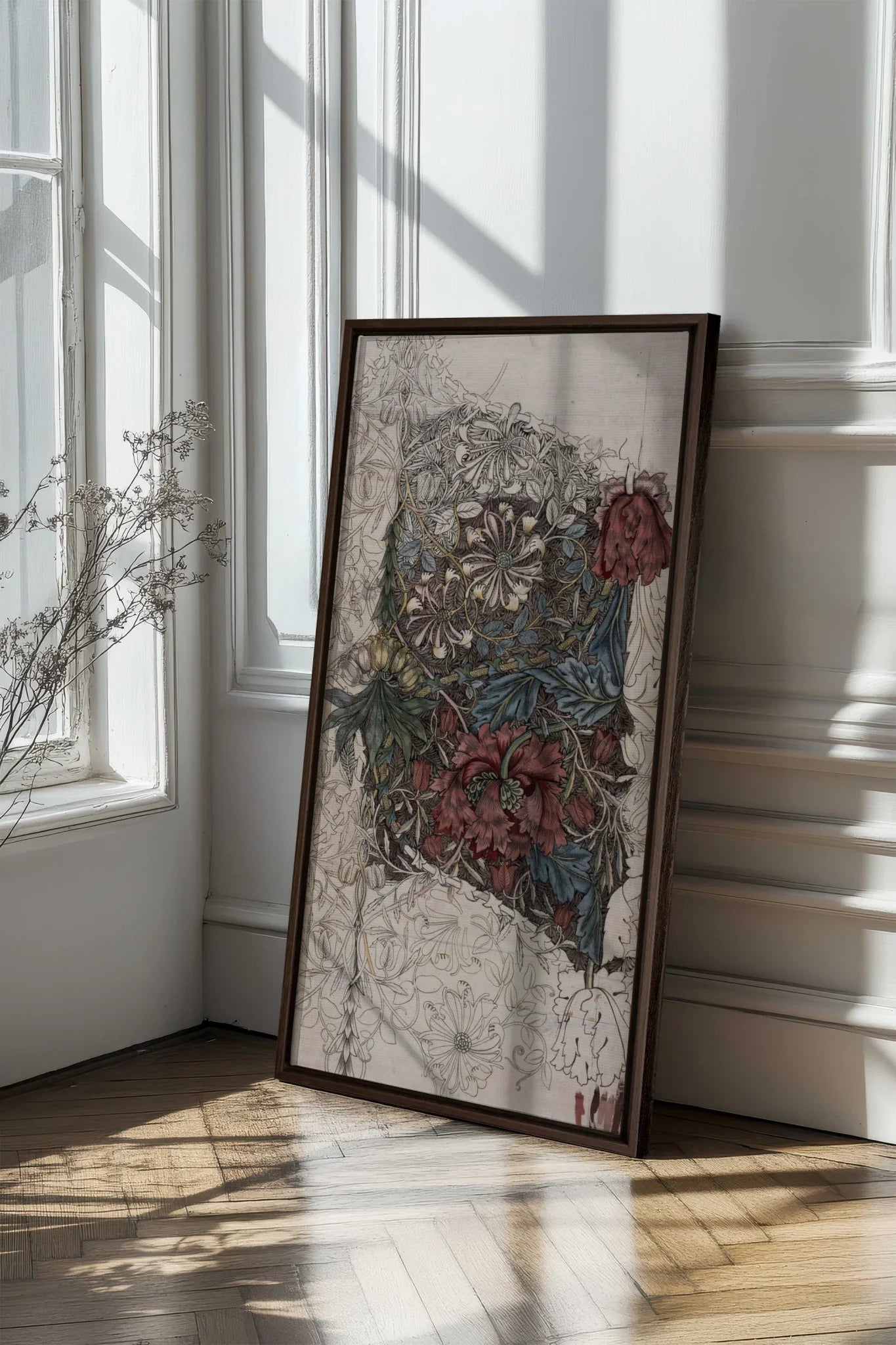 VELOURS FLORAL, Oeuvre sur toile étirée, encadré Brun Noyer