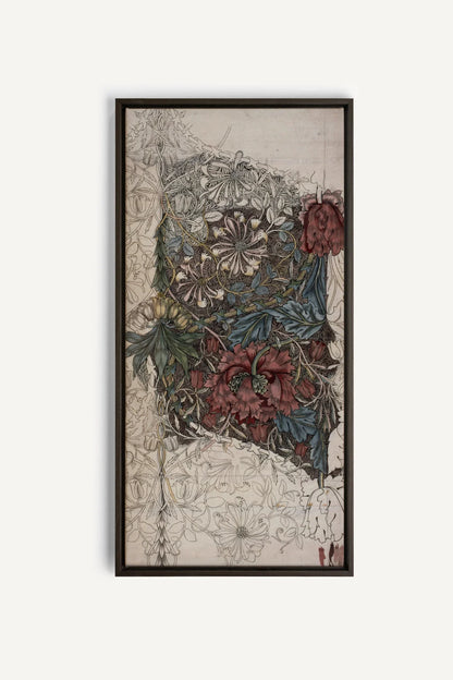 VELOURS FLORAL, Oeuvre sur toile étirée, encadré Brun Noyer