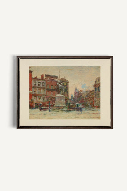 URBAN WINTER DAY, Oeuvre sur toile étirée, encadré Brun Noyer