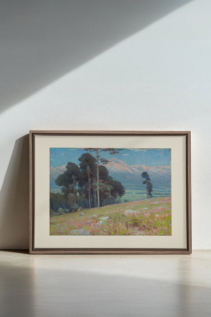 VALLÉE ROSE, Oeuvre sur toile étirée, encadré Brun Chêne