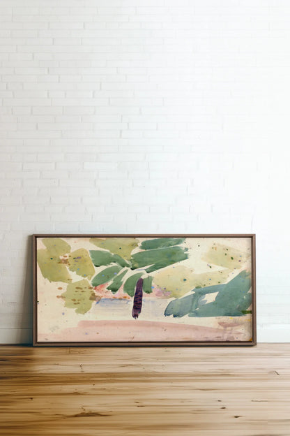 VERT NOMADE, Oeuvre sur toile étirée, encadré Brun Chêne