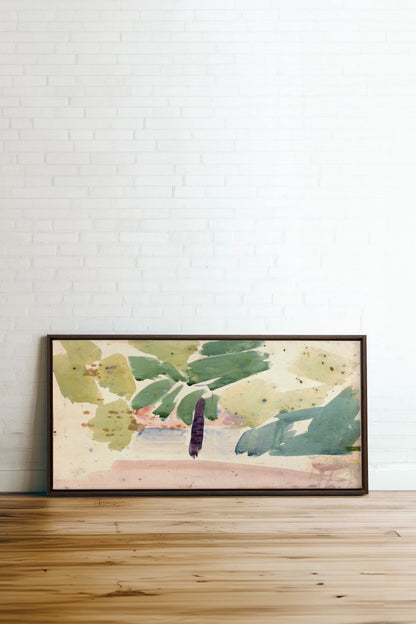 VERT NOMADE, Oeuvre sur toile étirée, encadré Brun Noyer