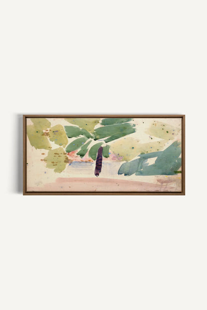 VERT NOMADE, Oeuvre sur toile étirée, encadré Brun Chêne