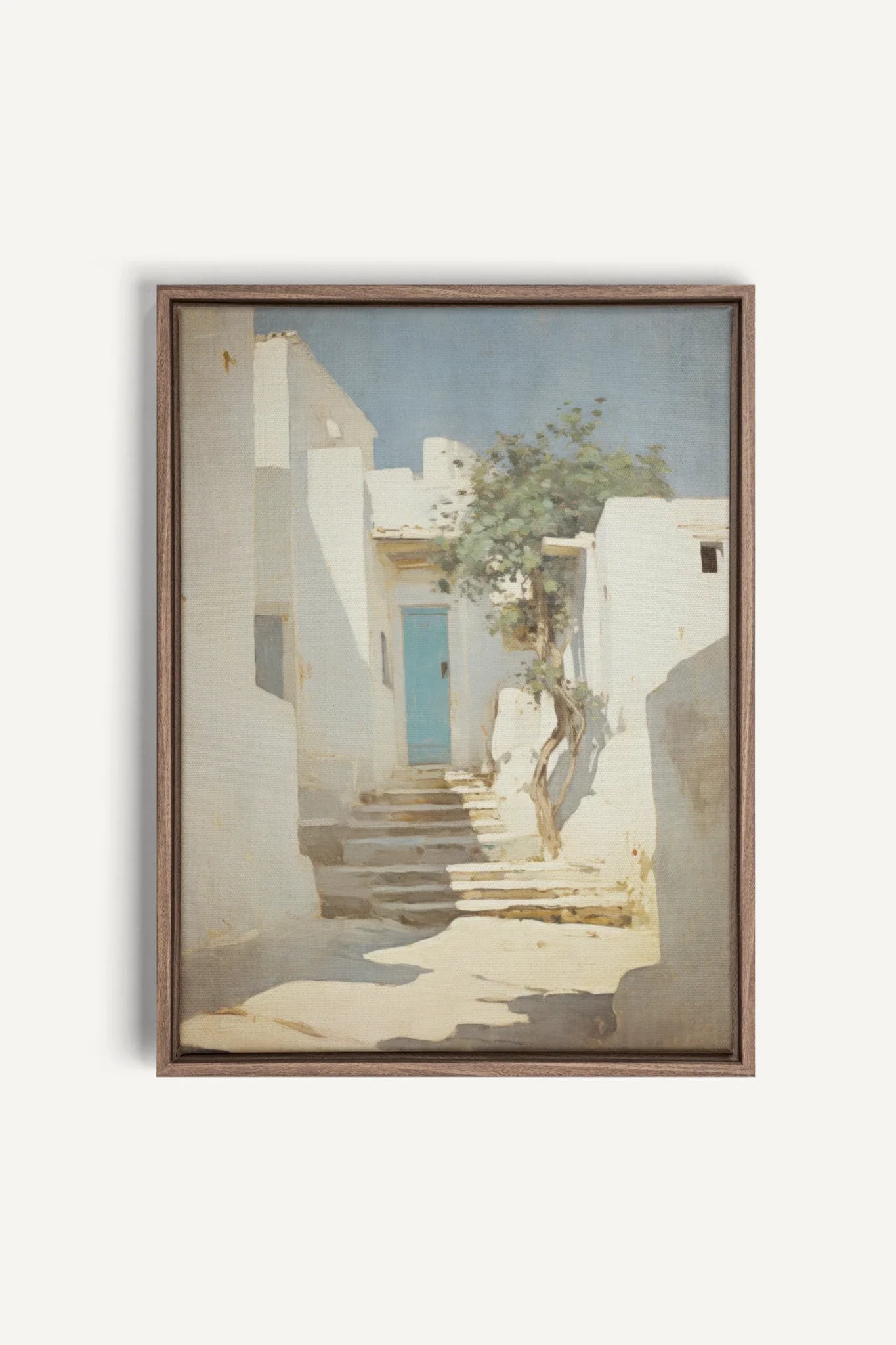 VINTAGE GREEK VILLAS, Oeuvre sur toile étirée, encadré Brun Chêne