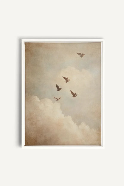 OLEKA CANVAS - VOLÉE DE SOUVENIRS, Oeuvre sur toile étirée, encadré Blanc