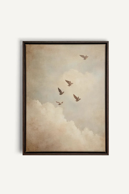 OLEKA CANVAS - VOLÉE DE SOUVENIRS, Oeuvre sur toile étirée, encadré Brun Noyer