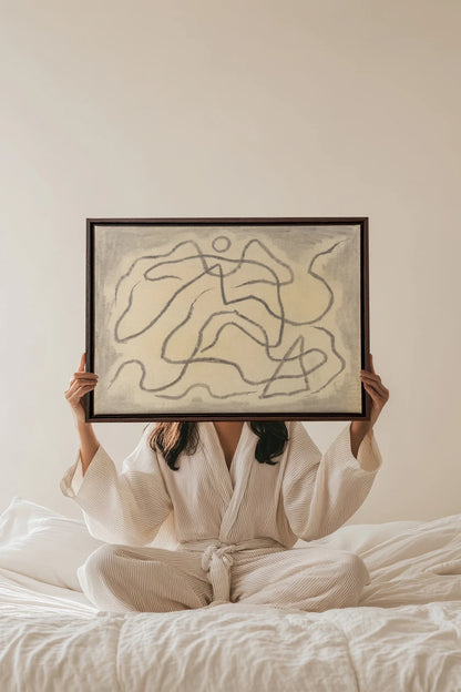 WANDERING LINE, Oeuvre sur toile étirée, encadré Brun Noyer