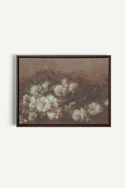 OLEKA CANVAS - WHITE PEONY, Oeuvre sur toile étirée, encadré Brun Noyer