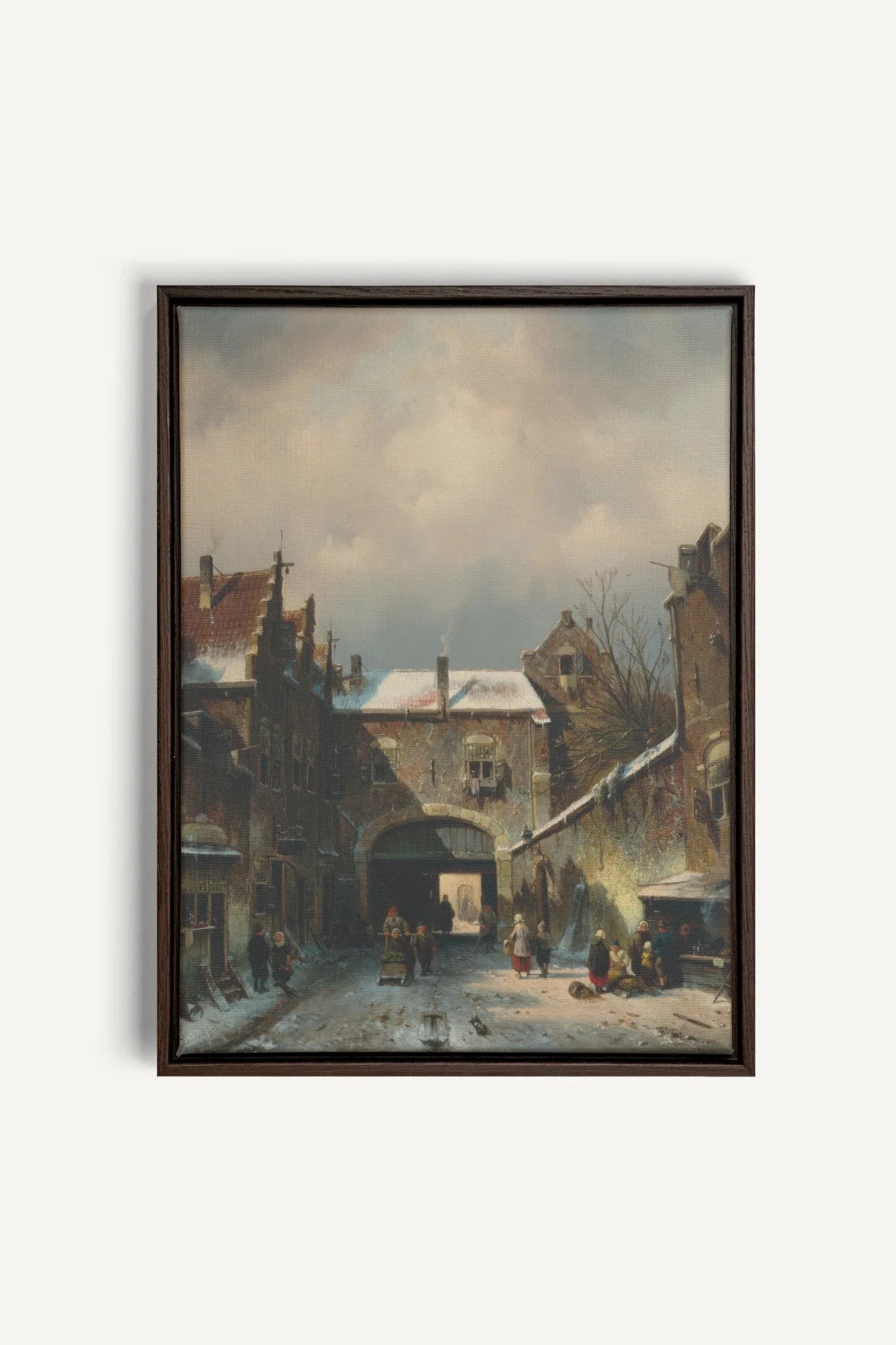 WINTER ALLEY, Oeuvre sur toile étirée, encadré Brun Noyer